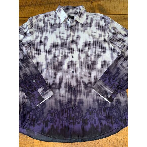 Jhane Barnes Trim Fit Purple Black Abstract Ombre Art NWOT Mens Button Down XL - Picture 2 of 8